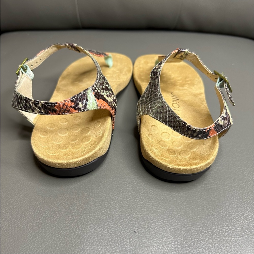 Vionic Snakeskin Pattern Leather T-Strap Multicolored Sandals Size 8 - Picture 8 of 13